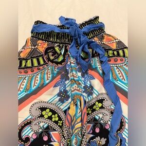 Colorful wide leg, Summer pants with elastic waist decorative tie Size Small
